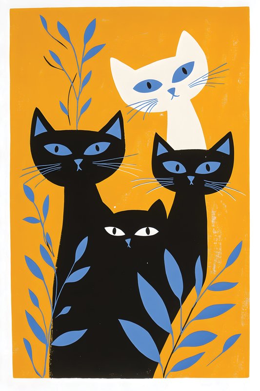 Cats Art #451 - Cats Art Screen Print T-Shirt & Hoodie