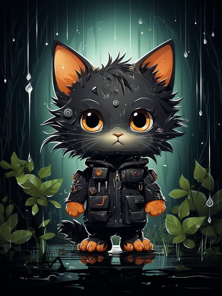 Kawaii Cartoon Robot Kitten L - Cute & Kawaii Screen Print T-Shirt & Hoodie