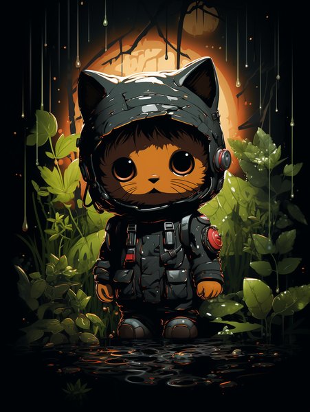 Kawaii Cartoon Robot Kitten L - Cute & Kawaii Screen Print T-Shirt & Hoodie