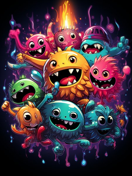 A Group Of Friendly Colorful - Cute & Kawaii Screen Print T-Shirt & Hoodie