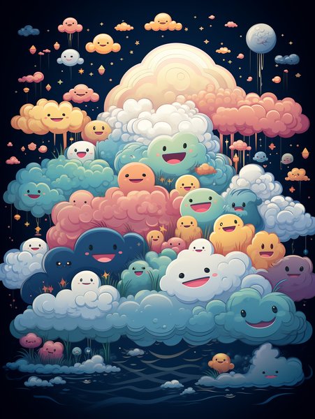 A Group Of Playful Fluffy Clo - Cute & Kawaii Screen Print T-Shirt & Hoodie