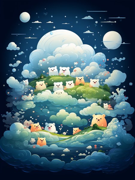 A Group Of Playful Fluffy Clo - Cute & Kawaii Screen Print T-Shirt & Hoodie