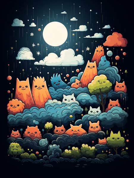 A Group Of Playful Fluffy Clo - Cute & Kawaii Screen Print T-Shirt & Hoodie