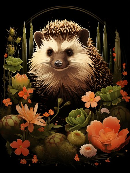A Happy Hedgehog In A Garden - Cute & Kawaii Screen Print T-Shirt & Hoodie