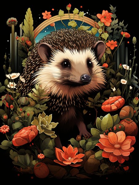 A Happy Hedgehog In A Garden - Cute & Kawaii Screen Print T-Shirt & Hoodie
