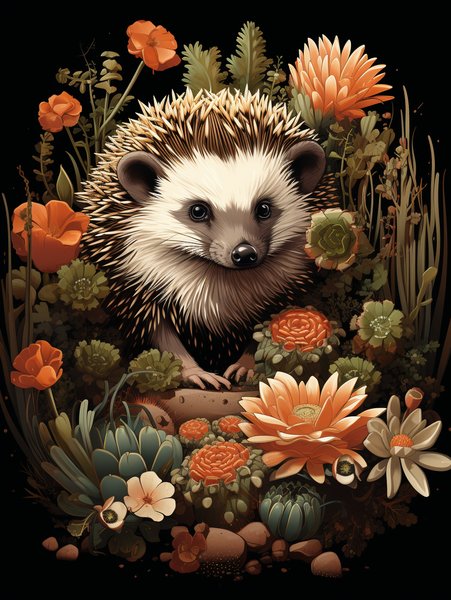 A Happy Hedgehog In A Garden - Cute & Kawaii Screen Print T-Shirt & Hoodie