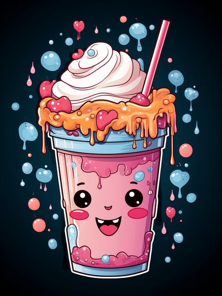 A Happy Milkshake Sticker In - Cute & Kawaii Screen Print T-Shirt & Hoodie