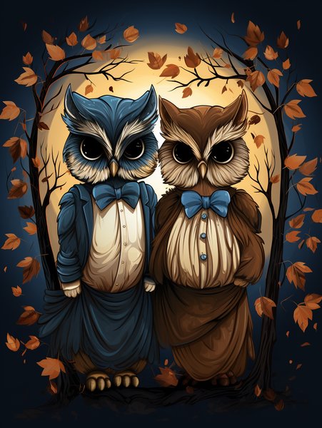 A Pair Of Cute Owls Wearing B - Cute & Kawaii Screen Print T-Shirt & Hoodie