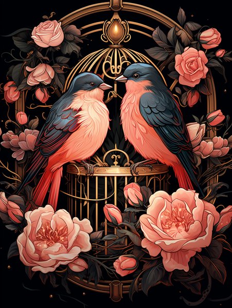 A Pair Of Lovebirds In A Vint - Cute & Kawaii Screen Print T-Shirt & Hoodie