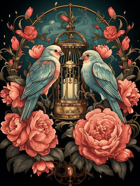 A Pair Of Lovebirds In A Vint - Cute & Kawaii Screen Print T-Shirt & Hoodie