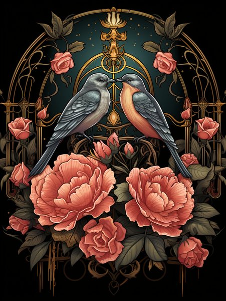 A Pair Of Lovebirds In A Vint - Cute & Kawaii Screen Print T-Shirt & Hoodie