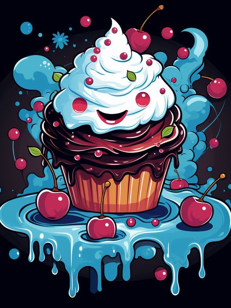 A Playful Cupcake With Dancin - Cute & Kawaii Screen Print T-Shirt & Hoodie