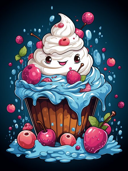 A Playful Cupcake With Dancin - Cute & Kawaii Screen Print T-Shirt & Hoodie