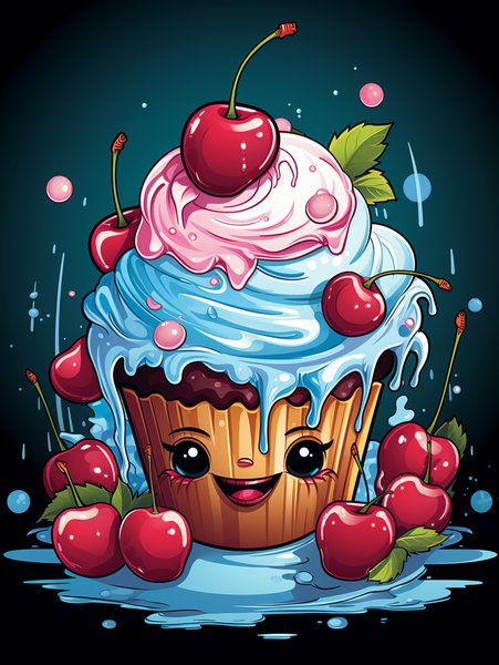 A Playful Cupcake With Dancin - Cute & Kawaii Screen Print T-Shirt & Hoodie