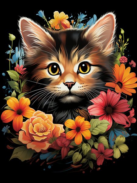 A Playful Kitten Chasing A Bu - Cute & Kawaii Screen Print T-Shirt & Hoodie