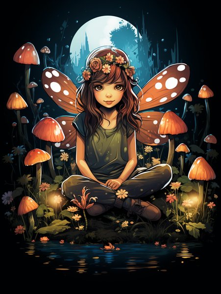 A Playful Little Fairy Sittin - Cute & Kawaii Screen Print T-Shirt & Hoodie