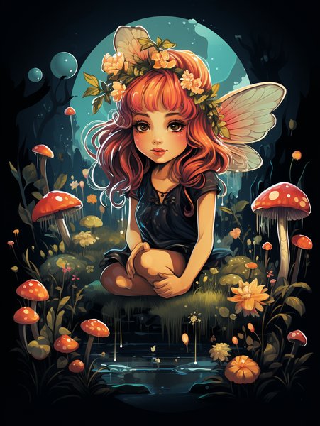 A Playful Little Fairy Sittin - Cute & Kawaii Screen Print T-Shirt & Hoodie