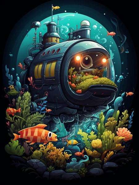 A Playful Tiny Submarine Expl - Cute & Kawaii Screen Print T-Shirt & Hoodie