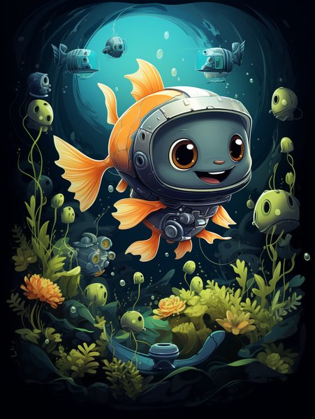 A Playful Tiny Submarine Expl - Cute & Kawaii Screen Print T-Shirt & Hoodie