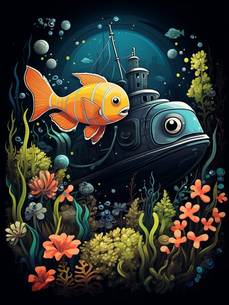 A Playful Tiny Submarine Expl - Cute & Kawaii Screen Print T-Shirt & Hoodie
