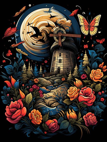 A Small Cute Windmill Surroun - Cute & Kawaii Screen Print T-Shirt & Hoodie
