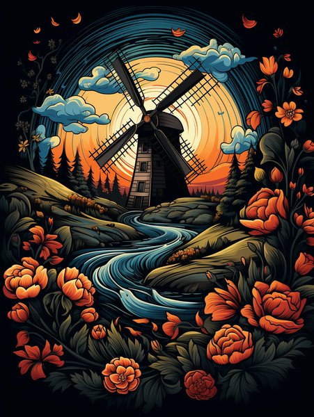 A Small Cute Windmill Surroun - Cute & Kawaii Screen Print T-Shirt & Hoodie
