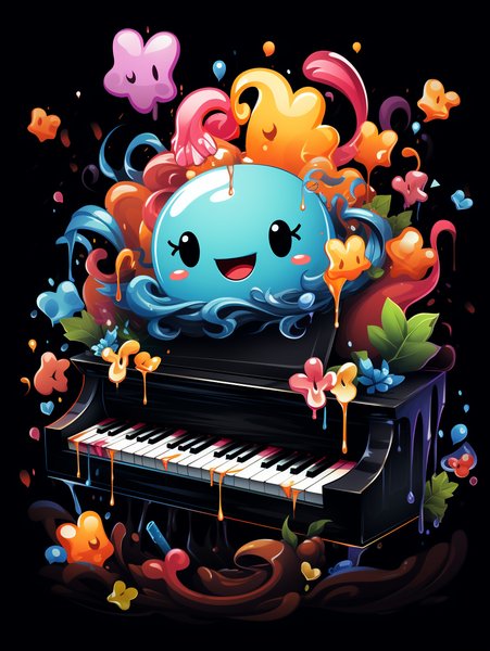 A Small Joyful Piano With A C - Cute & Kawaii Screen Print T-Shirt & Hoodie