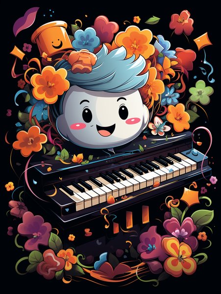A Small Joyful Piano With A C - Cute & Kawaii Screen Print T-Shirt & Hoodie