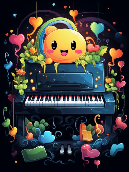 A Small Joyful Piano With A C - Cute & Kawaii Screen Print T-Shirt & Hoodie
