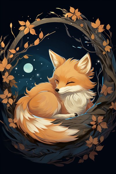 A Sweet Little Fox Curled Up - Cute & Kawaii Screen Print T-Shirt & Hoodie