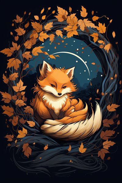 A Sweet Little Fox Curled Up - Cute & Kawaii Screen Print T-Shirt & Hoodie
