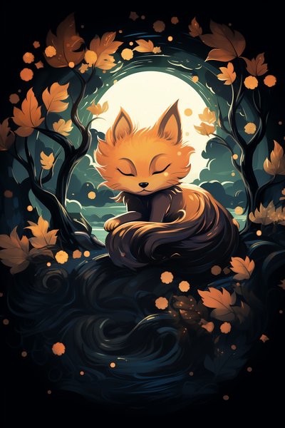 A Sweet Little Fox Curled Up - Cute & Kawaii Screen Print T-Shirt & Hoodie
