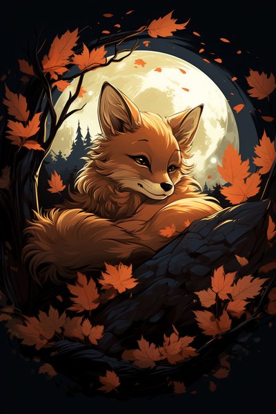 A Sweet Little Fox Curled Up - Cute & Kawaii Screen Print T-Shirt & Hoodie