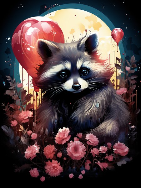 A Sweet Raccoon Holding A Hea - Cute & Kawaii Screen Print T-Shirt & Hoodie