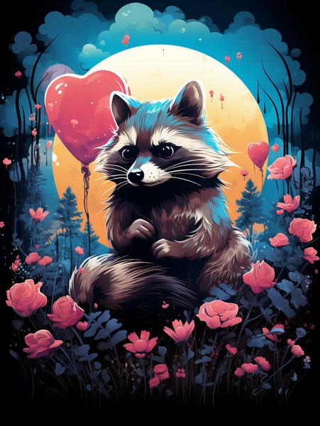 A Sweet Raccoon Holding A Hea - Cute & Kawaii Screen Print T-Shirt & Hoodie