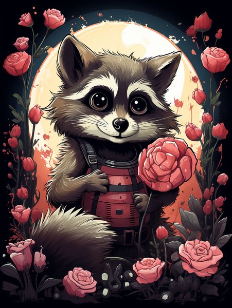 A Sweet Raccoon Holding A Hea - Cute & Kawaii Screen Print T-Shirt & Hoodie