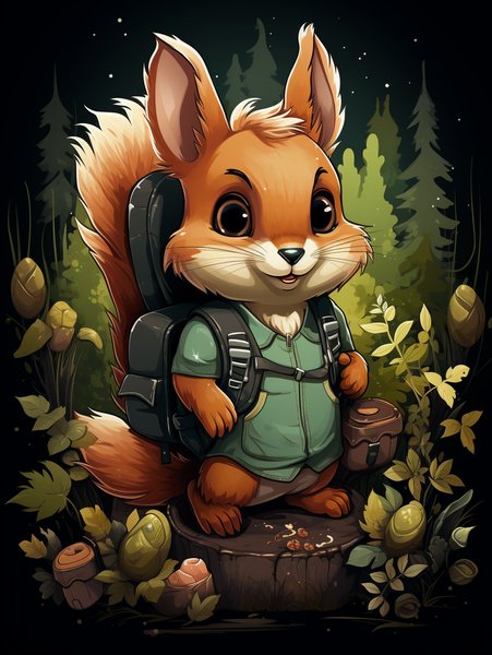 A Tiny Adventurous Squirrel W - Cute & Kawaii Screen Print T-Shirt & Hoodie