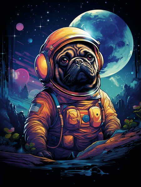 A Tiny Astronaut Pug Explorin - Cute & Kawaii Screen Print T-Shirt & Hoodie