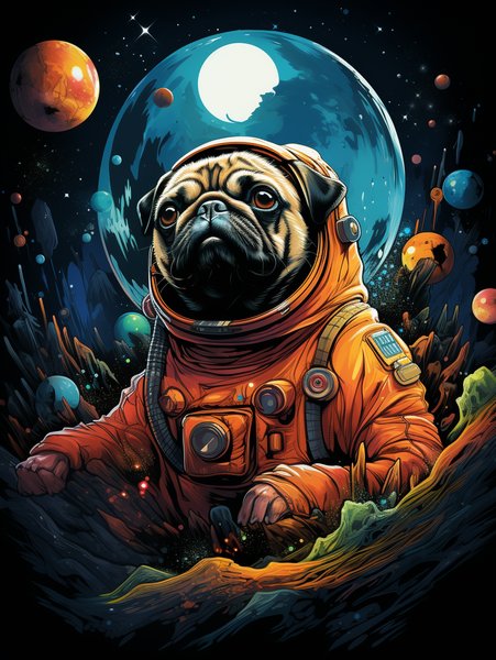 A Tiny Astronaut Pug Explorin - Cute & Kawaii Screen Print T-Shirt & Hoodie