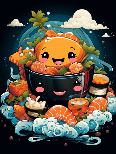A Small Joyful Piece Of Sushi - Cute & Kawaii Screen Print T-Shirt & Hoodie