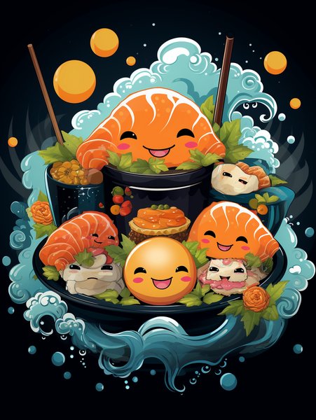 A Small Joyful Piece Of Sushi - Cute & Kawaii Screen Print T-Shirt & Hoodie