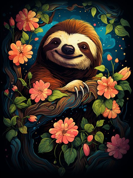 A Cheerful Sloth Hanging From - Cute & Kawaii Screen Print T-Shirt & Hoodie