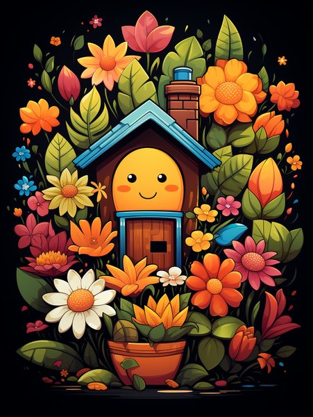 A Cheerful Tiny House With A - Cute & Kawaii Screen Print T-Shirt & Hoodie