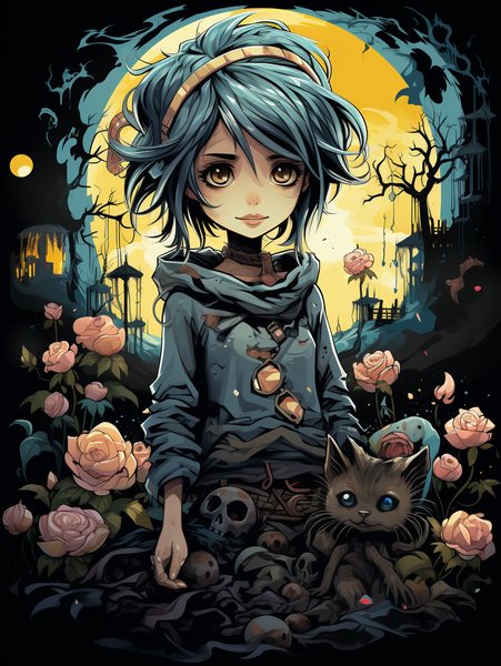 A Cute Little Zombie Girl Wit - Cute & Kawaii Screen Print T-Shirt & Hoodie