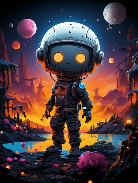 A Cute Robot Exploring A Futu - Cute & Kawaii Screen Print T-Shirt & Hoodie