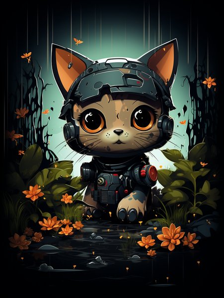 Kawaii Cartoon Robot Kitten L - Cute & Kawaii Screen Print T-Shirt & Hoodie