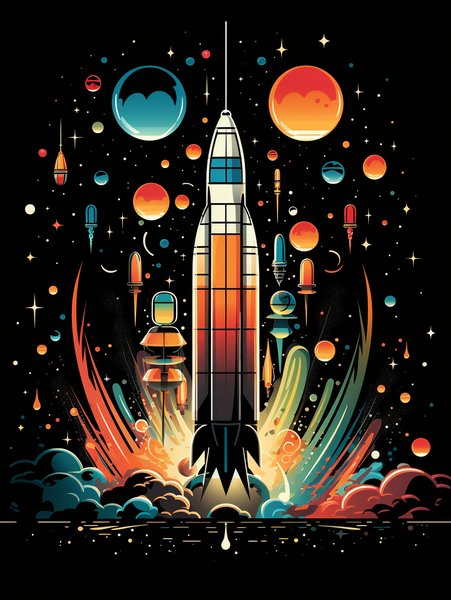 Retro Space Exploration Theme - Futuristic & Cyberpunk Screen Print T-Shirt & Hoodie