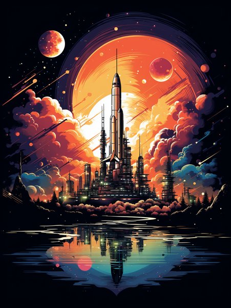 Sleek Chrome Rockets Soaring - Futuristic & Cyberpunk Screen Print T-Shirt & Hoodie