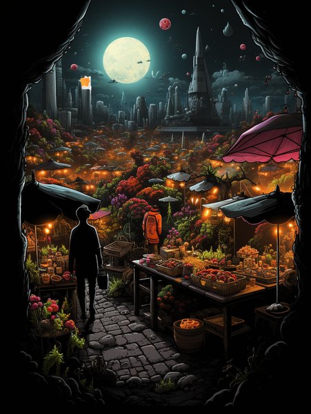 A Bustling Marketplace On A D - Futuristic & Cyberpunk Screen Print T-Shirt & Hoodie