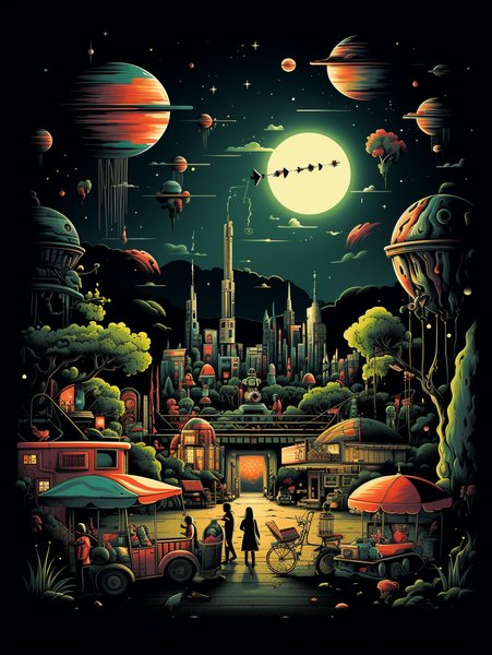 A Bustling Marketplace On A D - Futuristic & Cyberpunk Screen Print T-Shirt & Hoodie